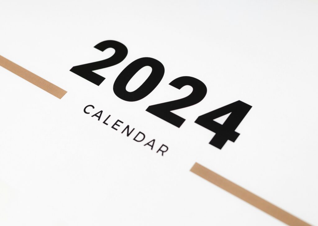 2024 calendar with a minimalist design featuring bold black numbers on a white background.
